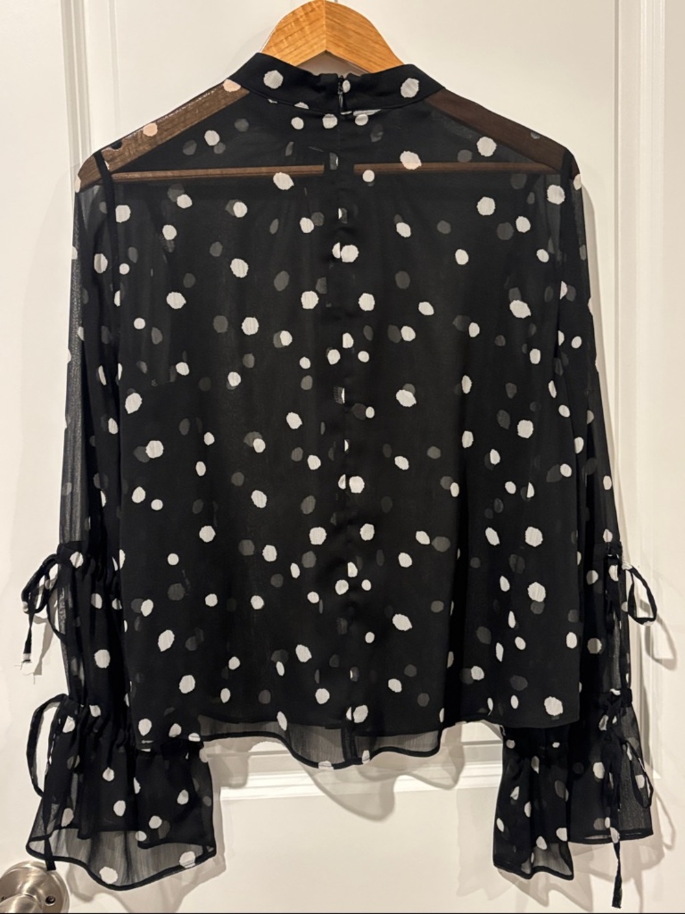 Topshop Drawstring Sleeve Sheer Dot Blouse - Picture 7 of 7